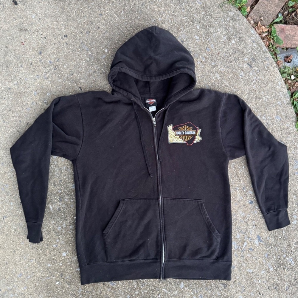 Harley-Davidson Lancaster PA Willow Street Zip Up Hoodie Black Mens Medium